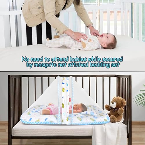 Image of VParents Fruity Blue Cotton Bedding Set & Mosquito Net