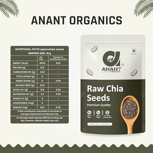 Image of Anant Organics Quality Chia Seeds | Rich in Protein, Fiber & Omega-3 | Raw & Unroasted Superfood | Gluten Free | 100% Natural | Vegan | 1 KG