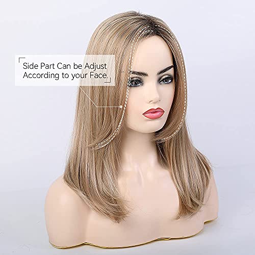 Blonde Unicorn Strawberry Blonde Wigs For Women Natural Side Part Straight Hair Wig Shoulder Length Ombre Dark Root Hair Wig……… #TOP2