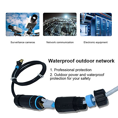 Image of IP68 Waterproof RJ45 Coupler, Shielded Pure Copper Waterproof Ethernet Coupler, IP68 Waterproof Ethernet Outdoor LAN Cable Connector for Cat5, Cat5e /Cat6 /Cat7 /Cat8 Ethernet Cable (Black 2 Pack Female)