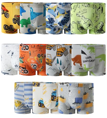 Boboking Boys 100% Cotton Boxer Briefs 12 Pack (Dinosaur & Shark) 2-12Y