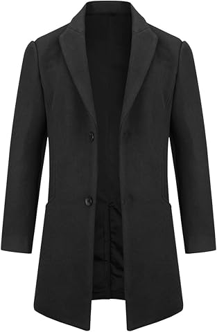 Allthemen Abrigos Hombre Chaqueta de Lana Invierno Larga Trench Coat Hombre Caliente Slim Dos Botones Abrigo Parka A Prueba Viento