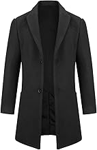 Allthemen Mens Wool Trench Coat Winter Warm Jacket Classic Long Woolen Overcoat Slim Fit Thickened Windbreaker