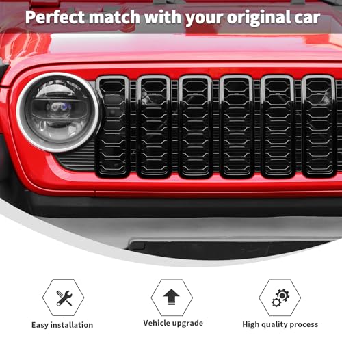 Image of Linskip for 2024-2025 Jeep Wrangler JL 4XE & Gladiator JT Grille Inserts, Meshless Grille Bezel Covers for Jeep Wrangler Sport Rubicon Sahara Willys Mojave Rubicon,Exterior Accessories(Black)