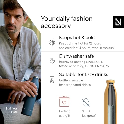 Image of LARS NYSOM Stainless Steel Insulated Water Bottle 12oz 17oz 25oz 34oz 51oz | Insulated Thermo Flask for Hot and Cold Beverages | Leakproof Drinking Bottle (Mustard Yellow, 33.9 oz)