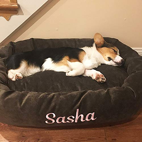 Image of Majestic Pet Personalized Bagel Dog Bed - Machine Washable - Soft Comfortable Sleeping Mat - Durable Supportive Cushion Custom Embroidered - Available Replacement Covers - Medium Brown Chocolate