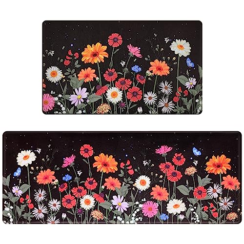 Aspmiz OD378-PVC-RE-2-K-P#6 Kitchen Rugs Sets Of 2 Floral, Waterproof Kitchen Mats Cushioned Anti Fatigue cover