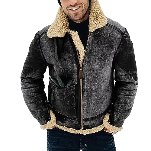 Men's Winter Jacket 2024 Warm Fleece Lined Coat Faux Suede Bomber Jacket Outerwear Lapel Work Wear for Outdoor Hunting