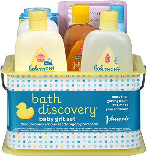 Johnson's Bath Discovery Gift Set For Parents-To-Be, Caddy With Bath Essentials, 8 Items