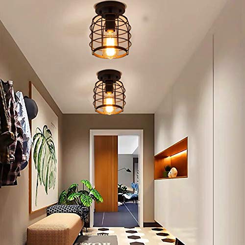 Ke senle Industrial Vintage Flush Mount Ceiling Light,Rustic Metal Cage Pendant Lighting Lamp Fixture for Hallway Stairway Kitchen Garage - Image 7