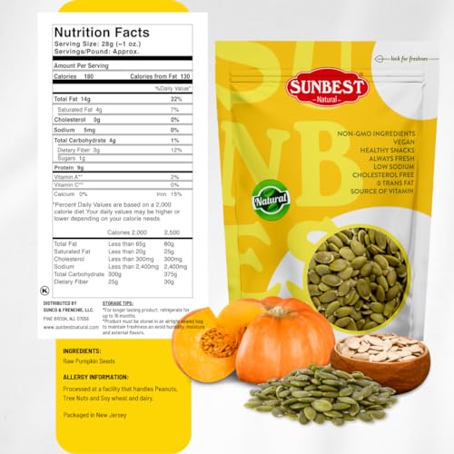 SUNBEST Fresh Raw Pumpkin Seeds, Kosher & Non-GMO, 3 Lbs. Healthy Snack