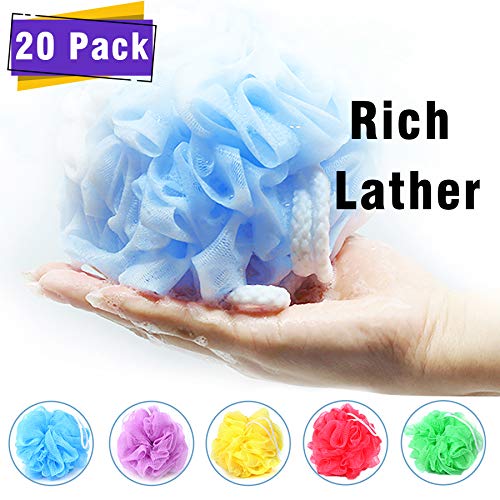 20pcs Loofahs Mini Shower Sponge Exfoliating Pouf Bath Mesh Pouf Lot Bulk Assorted Colors Shower Ball for Baby Shower