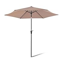 Amazon Basics – Ombrellone da Giardino, Sollevatore a manovella e Pulsante inclinabile, 274cm, Marrone Chiaro