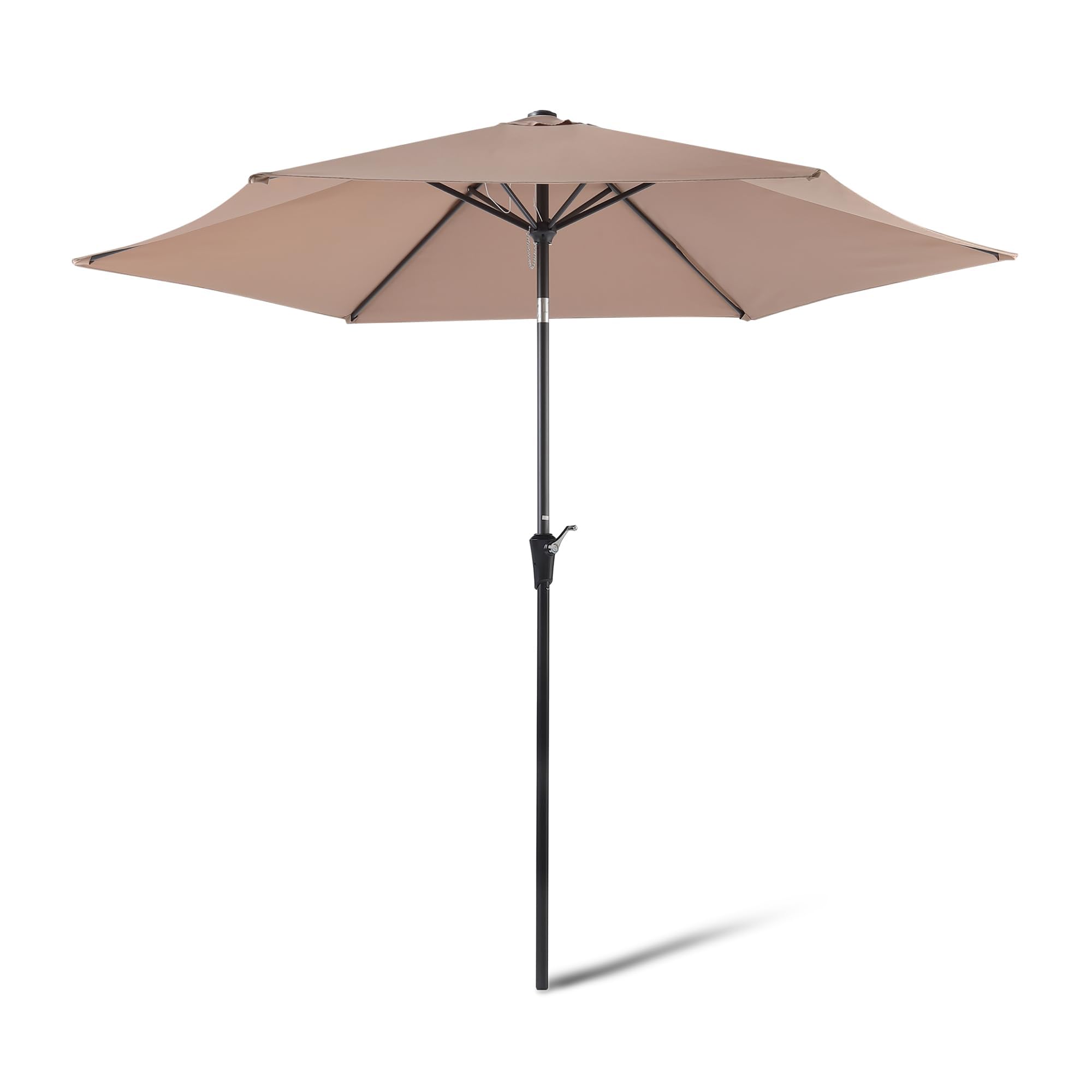 Amazon Basics - Ombrellone da Giardino, Sollevatore a manovella e Pulsante inclinabile, 274cm, Marrone Chiaro