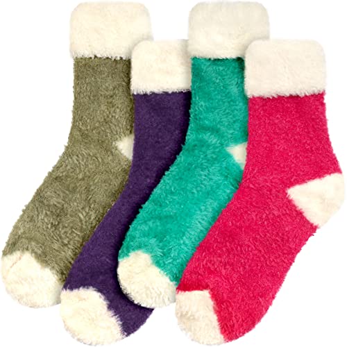 Image of BambooMN Women's Super Soft Fuzzy Socks, Polka Dot, Gradient, Snowflake, Featherlight Cuff - Assorted Colors
