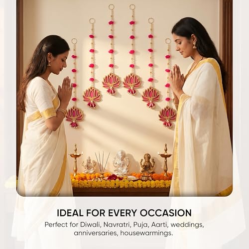 Image of Sanvatsar Home Pink Lotus Hanging | Diwali Showpiece Gift, Corporate Gift, Diwali Decoration, Home Decoration, Set of 6