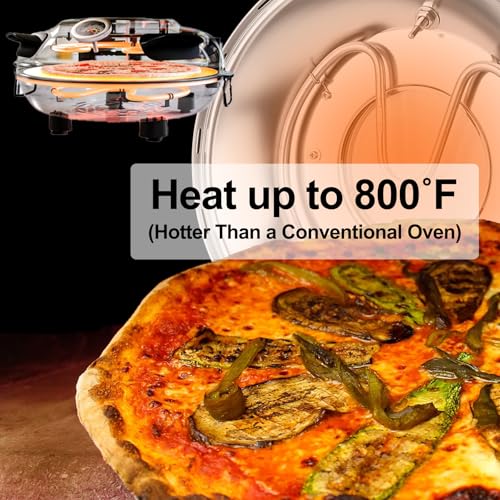Upgrade Pizza Oven,12 Inch Electric Pizza Oven Indoor Portable,Stone Pizza Oven,1200W Portable Countertop Pizza Ovens with Viewing Window