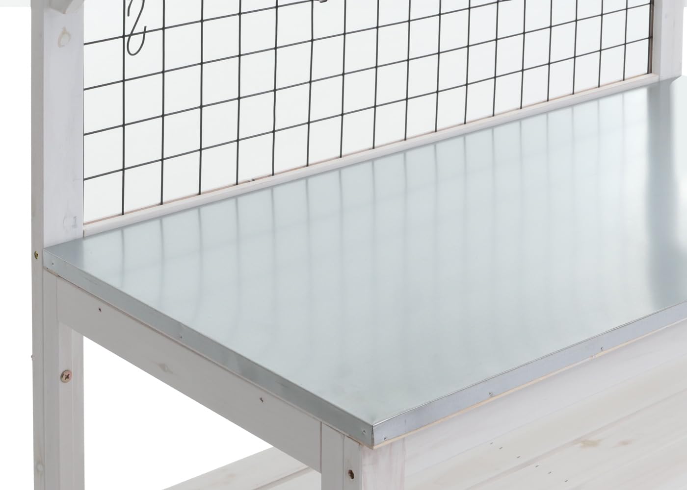 Mendler Tavolo giardinaggio piante HWC-N55, scaffale per fiori, piano zincato legno certificato MVG, 117x102x56cm - bianco