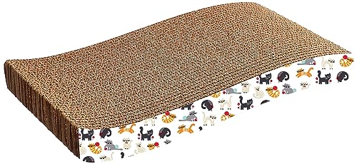 Image of Amazon Basics Cat Scratch Pad with Catnip | Corrugated Cat Scratcher Cardboard for Cats and Kitten for Furniture Protection | Pack of 2| 15 x 7.5 x 3 inch