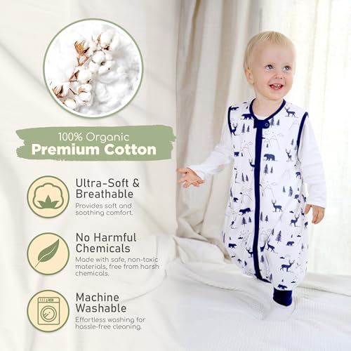 Image of Mama Cheetah Toddler Sleep Sack with Feet, 0.5 TOG Organic Cotton Baby Sleeping Bag with Legs, Baby Wearable Blankets for Walkers w / 2-Way Zipper, Baby Sleep Sack for Girls & Boys, Early Walker 3-4 T