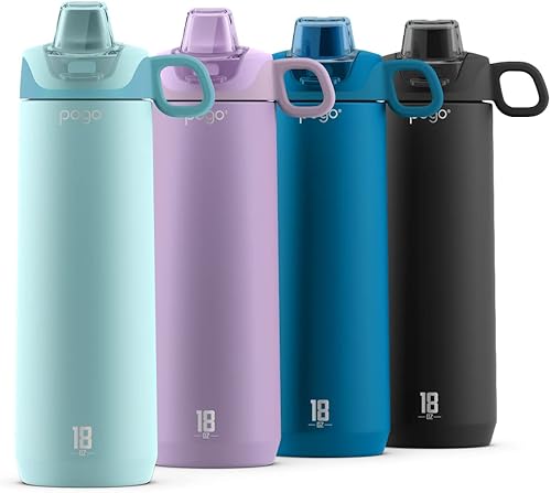 Pogo Botella de agua de acero inoxidable activa con tapa a prueba de fugas y bucle de silicona