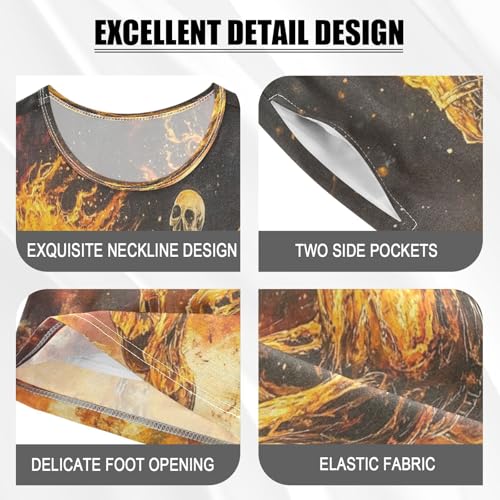 ALAZA Fantasy Unicorn Sugar Skull Fire Pajamas Set Short Sleeve Cotton Sleepwear Summer Pjs 2 Piece 5-14Y4