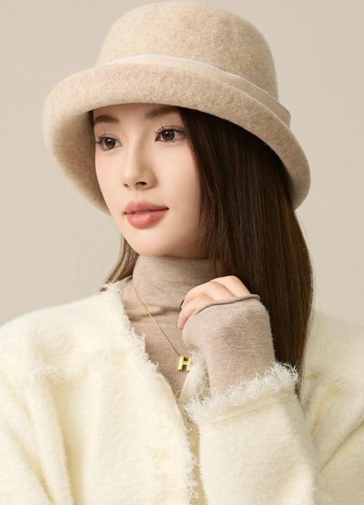 Women Vintage Felt Cloche Hats Winter Fall Solid Fedora Bucket Caps Elegant Bowler Hat Bowknot - Image 3