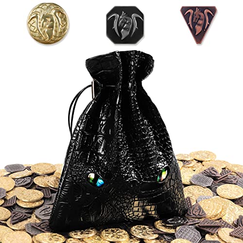 Imballaggio in pelle testurizzata: il sacchetto Byhoos Coins DND è coperto con scaglie di drago nere. La texture liscia ti dà la sensazione come se i giocatori DND fossero in piedi accanto al drago nero e sentire il potere del drago. Dopo che la tasca per monete dorate è stata illuminata con abbastanza luce, emette raggi di luce al buio che trasmettono una sensazione da sogno nel mondo reale.