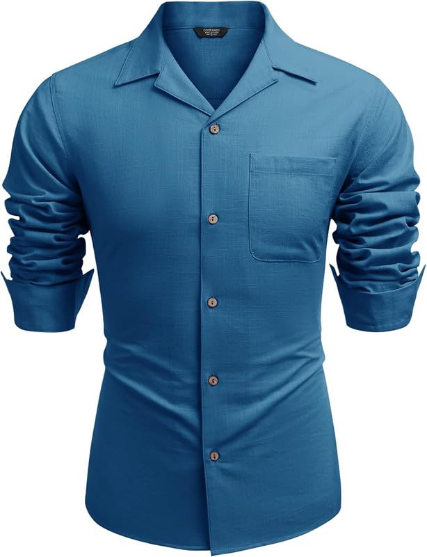 Image of Combo of Men's Casual Cotton Blend Shirt || Long Sleeve Button Down with Spread Collar | Lightweight Breathable Fabric | Stylish Solid Shirt for Beach, Office & Everyday Wear Pack of 2