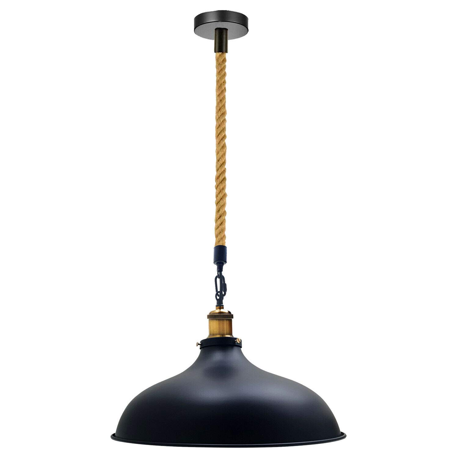 DC VOLTAGE Vintage 1m Adjustable Brushed Silver Retro E27 Pendant Hanging Lighting Fixture, Modern Ceiling Light Set, 36cm Light Shade Ceiling Fitting Suspended Light with Bulb
