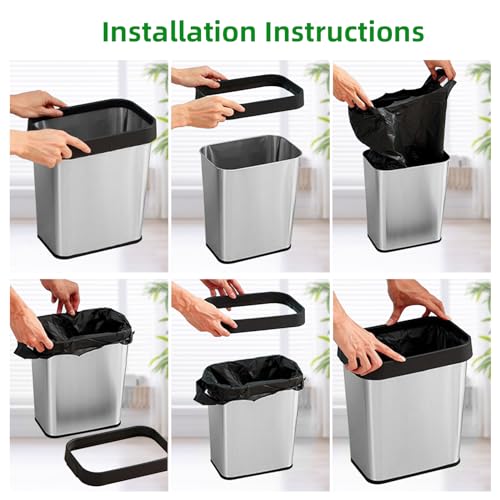 Image of 12 L / 3 Gallon Slim Stainless Steel Trash Can, 8 Inch Wide Small Rectangular Trash Bin 2 Pack, Modern Narrow Garbage Can Open Top, Metal Kitchen Trash Can For Bathroom, Bedroom, Home Office