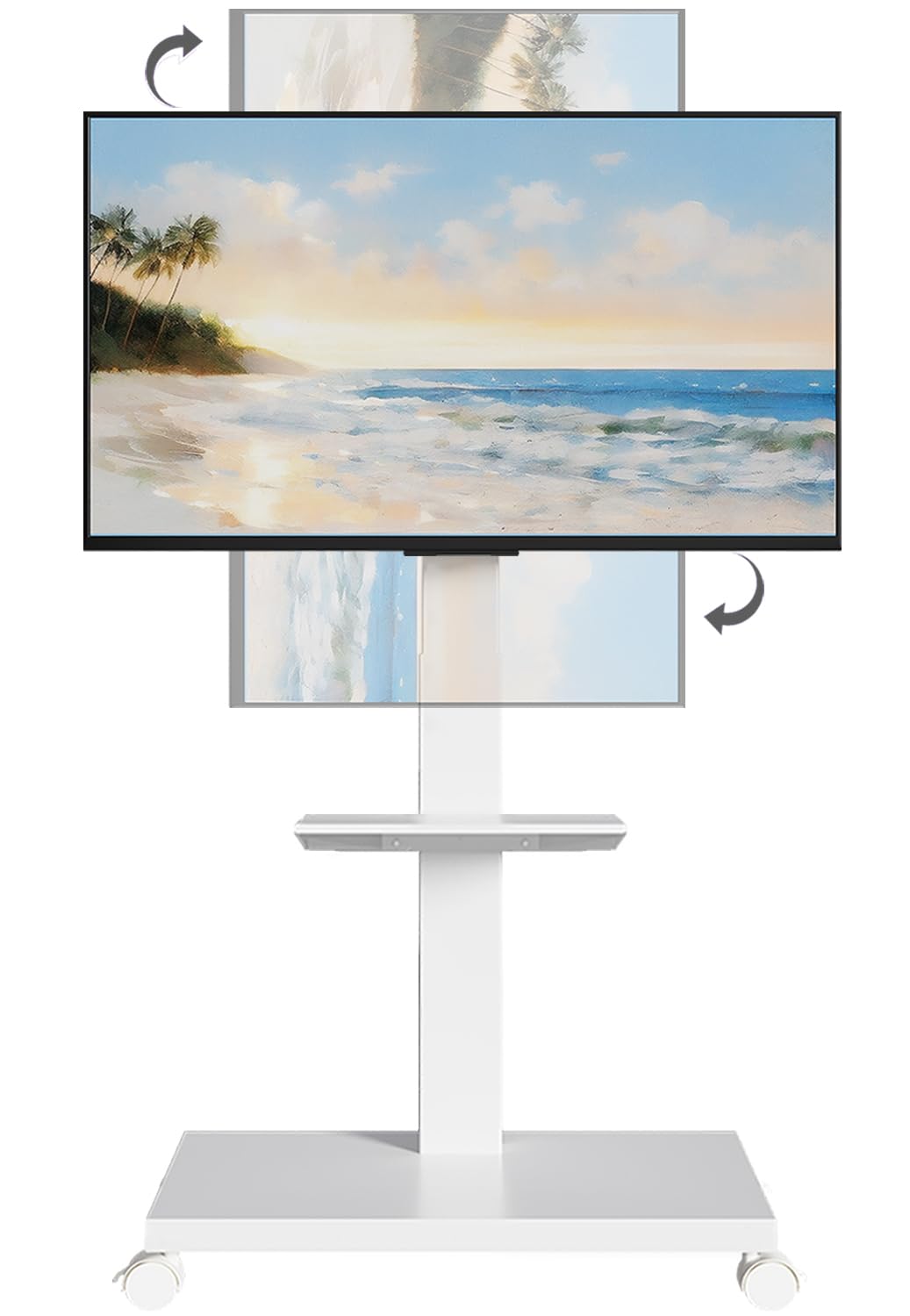 Mobile TV Stand with Wheels &amp; Shelf - 60° Swivel, Tilt &amp; Height Adjustable Rolling TV Cart for 32-75 Inch TVs, 88 lbs Capacity, Outdoor/Indoor Use, Max VESA 600x400mm (Landscape/Portrait)