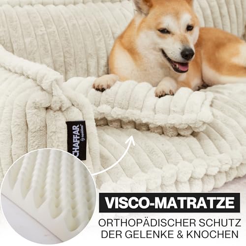 noviclass® Hundesofa Chaffar Hundebett | Orthopädische Matratze | Moderner Stil | Cord-Design Größen (Creme, XL (120cm))