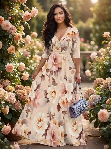 Image of PinkPatty Plus Size Maxi Dress for Women 3 /4 Sleeve Casual Long Dress