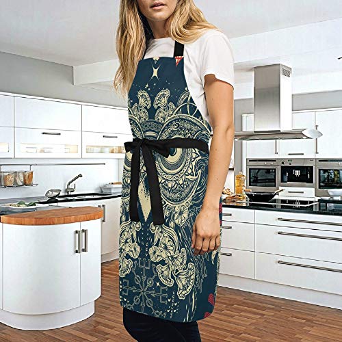 Alaza Celtic Owl Print Ethnic Boho Funny Apron With 2 Pockets For Women Men Adjustable Garden Bib #TOP2