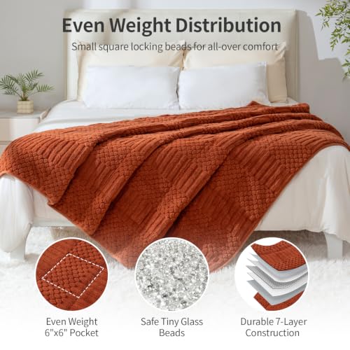 Image of Uttermara Weighted Blankets for Adults Queen Size, 15lbs 60x80 inches | Soft Plush Fleece; Warm Cozy Sherpa; Machine Washable; Filled with Glass Beads; Heavy Throw for Sleep and Calm; Orange