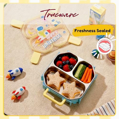 Image of Trueware Astro 304 Stainless Steel PU Insulated Lunch Box with Three Compartment BPA Free, Food Grade Ideal for School, Picnic, Office & Outdoor - 640ml