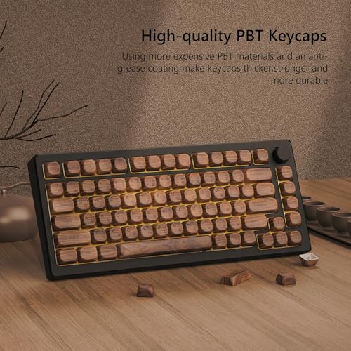 Womier PBT Keycaps - MOA Keycaps for Mechanical Keyboard 60 65 75 Percent, Wood Dye-Sublimation Japanese Custom Keyboard Key Cap Set for Cherry MX, Walnut - Thumbnail 3