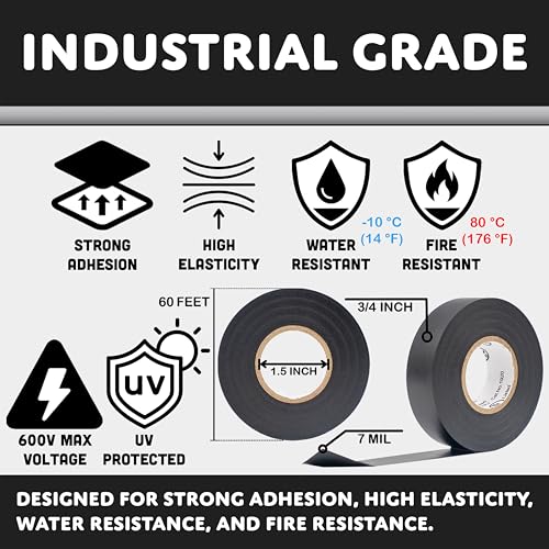 Image of TradeGear Gray 1 Pack - UL Listed Colored Electrical Tape, 60 ft x 3 /4 in, 600V, Flame Retardant, Waterproof, Rubber Adhesive - Phase Marking, Wire ID, Automotive