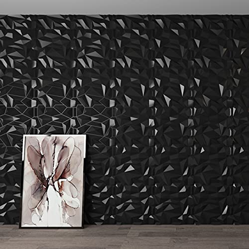 Image of Art3d PVC 3D Diamond Wall Panel Jagged Matching-Matt Black, for Residential and Commercial Interior Decor