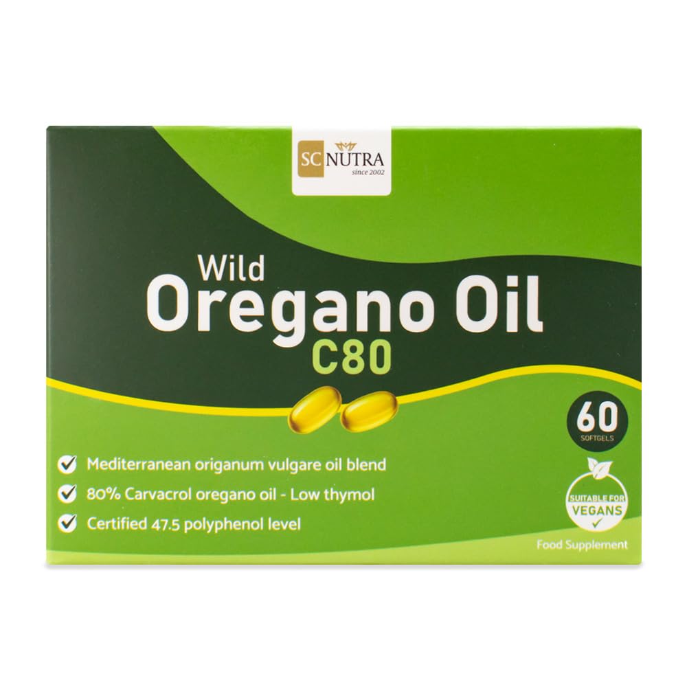 Huile d'origan sauvage C80 gélules végétaliens-seulement 2 ingrédients : Huile d'origan bio et huile d'olive extra vierge bio - niveau de Carvacrol 80% - SC Nutra (Sweet Cures)