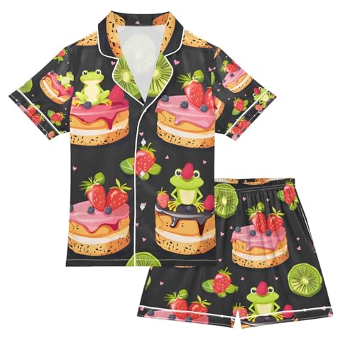 senya Frog Cake Satin Summer Pajama Sets Silk Short Sleeve Button Down Sleepwear