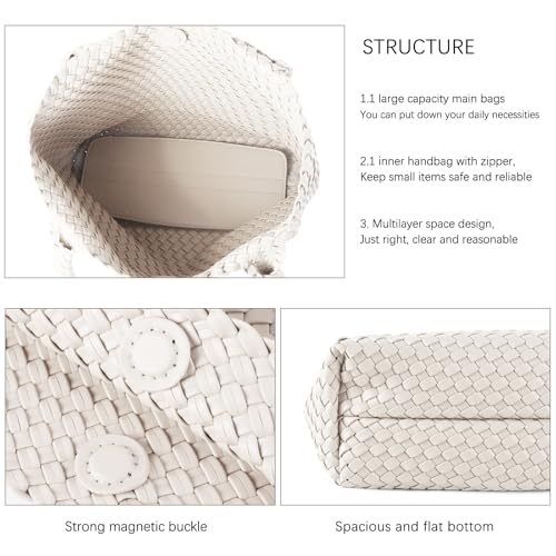 Hand Woven Bag Tote Bag For Women Top Handle Shoulder Bag Vegan Leather Large Travel Beach Bag Hobo Bag Handbag - Image 6