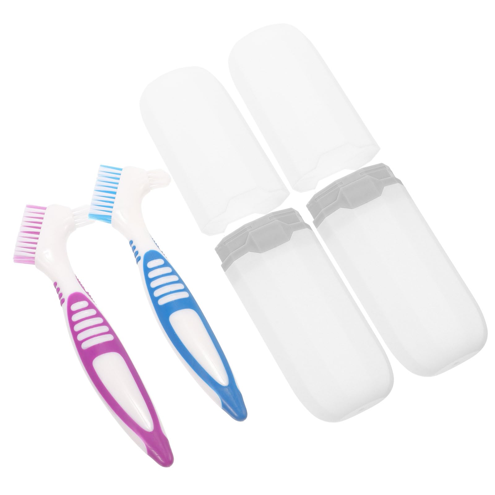 Generic Set da 2 Spazzolini Portatili per Protesi Dentarie Custodia Rigida, Doppia Faccia Setole Dure per Pulizia, Accessorio Pratico per Igiene Orale Domestica da Viaggio