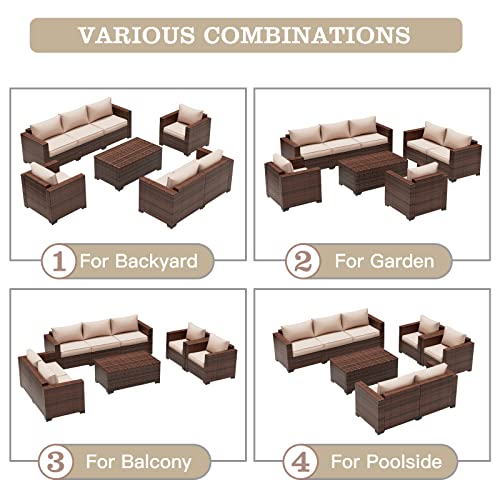 Vonzoy Outdoor Patio Furniture Set, 5 Piece Patio Conversation Sets With Storage Table, Wide Armrest Outside Sectional Sofa With Waterproof Covers For Backyard, Porch, Balcony, Poolside(Khaki) #TOP7