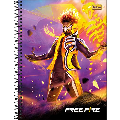 Caderno Espiral Capa Dura Universit&aacute;rio 10 Mat&eacute;rias Free Fire 160 Folhas - Personagem com Fogo -...