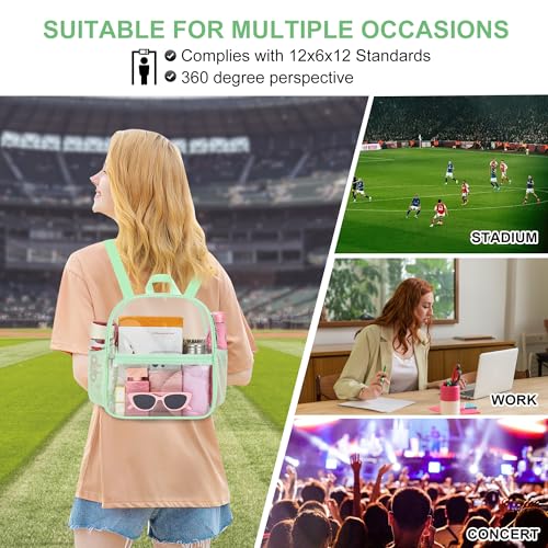 Image of Oraben Clear Backpack Stadium Approved, 12 x 6 x 11 in, Small Transparent Backpack for Concerts, Sports Events, Festivals, Travel, Waterproof PVC, Adjustable Straps, Women Men