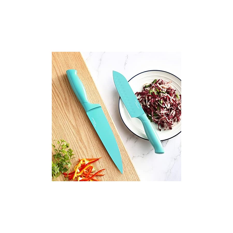 Marco-Almond-Kitchen-Knife-Set-MA24-14-Pieces-Stainless-Steel-Knife-Block-Set-Chef-Teal-Knives-Sets-for-Kitchen-with-White-Block Marco Almond® Kitchen Knife Set MA24, 14 Pieces Stainless Steel Knife Block Set, Chef Teal Knives Sets for Kitchen with White Block