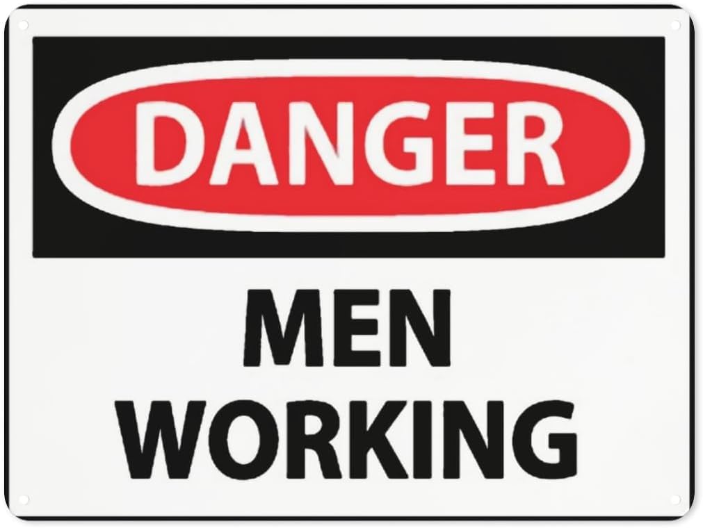 Warning Notice Danger Men Working Rust Free Aluminum Tin Sign - Traffic Safety Decor with Pre-Drilled Holes for Workplace, Construction Site - 12x8 Inch​