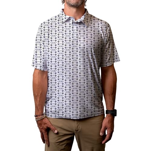 Blue 84 Men's NHL Officially Licensed Short Sleeve Performance Polo All Over Print White